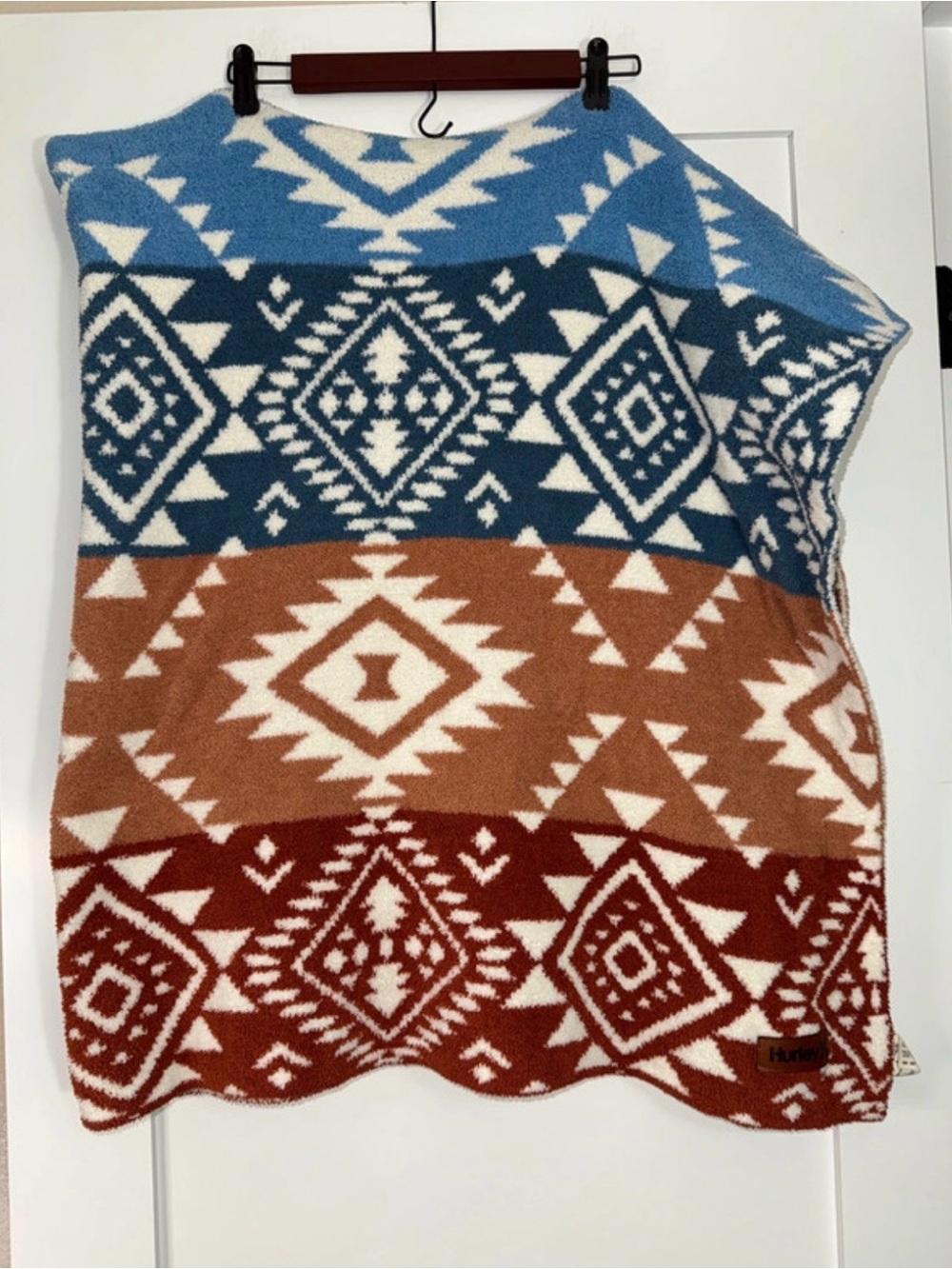 Hurley Aztec Pattern Throw Blanket in Blue, Teal, Tan & Rust 54x54 movie night